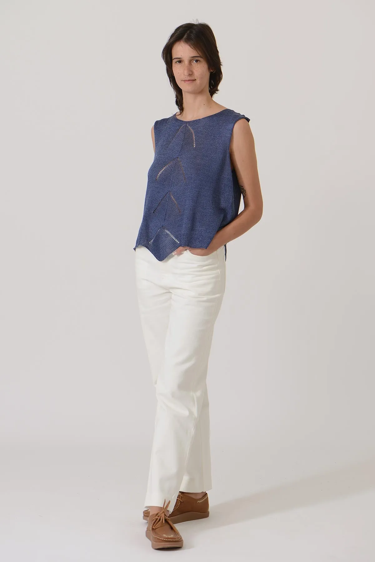 Earlymade Fish Bone See Through Knit Top - Blue