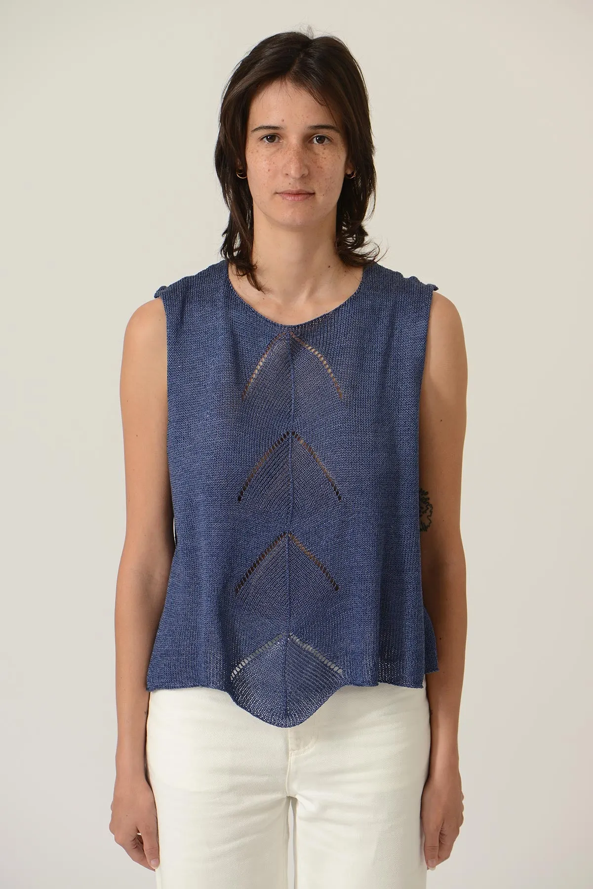 Earlymade Fish Bone See Through Knit Top - Blue