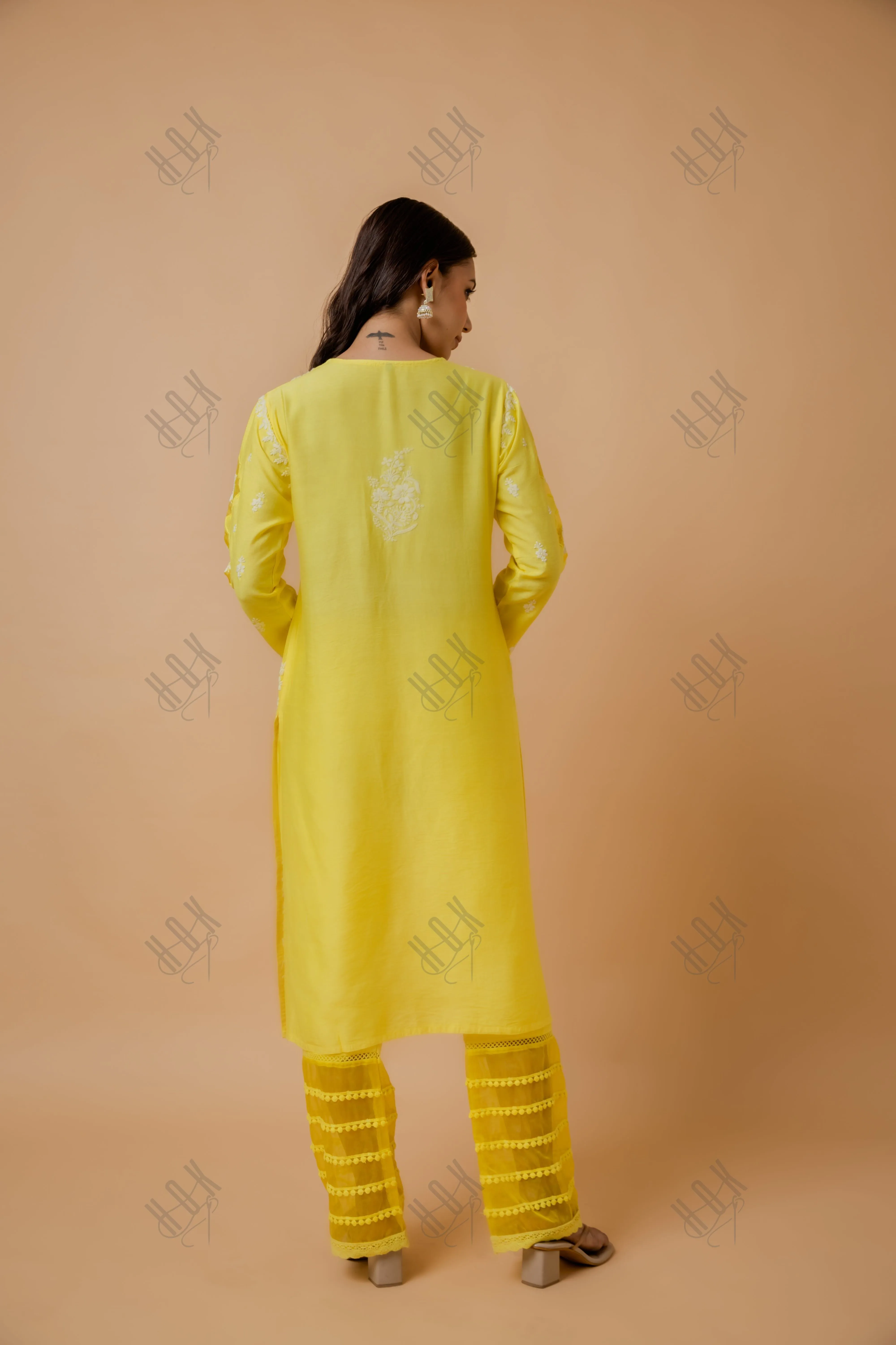 Fizaa Yellow Chikankari Chanderi Silk Kurta