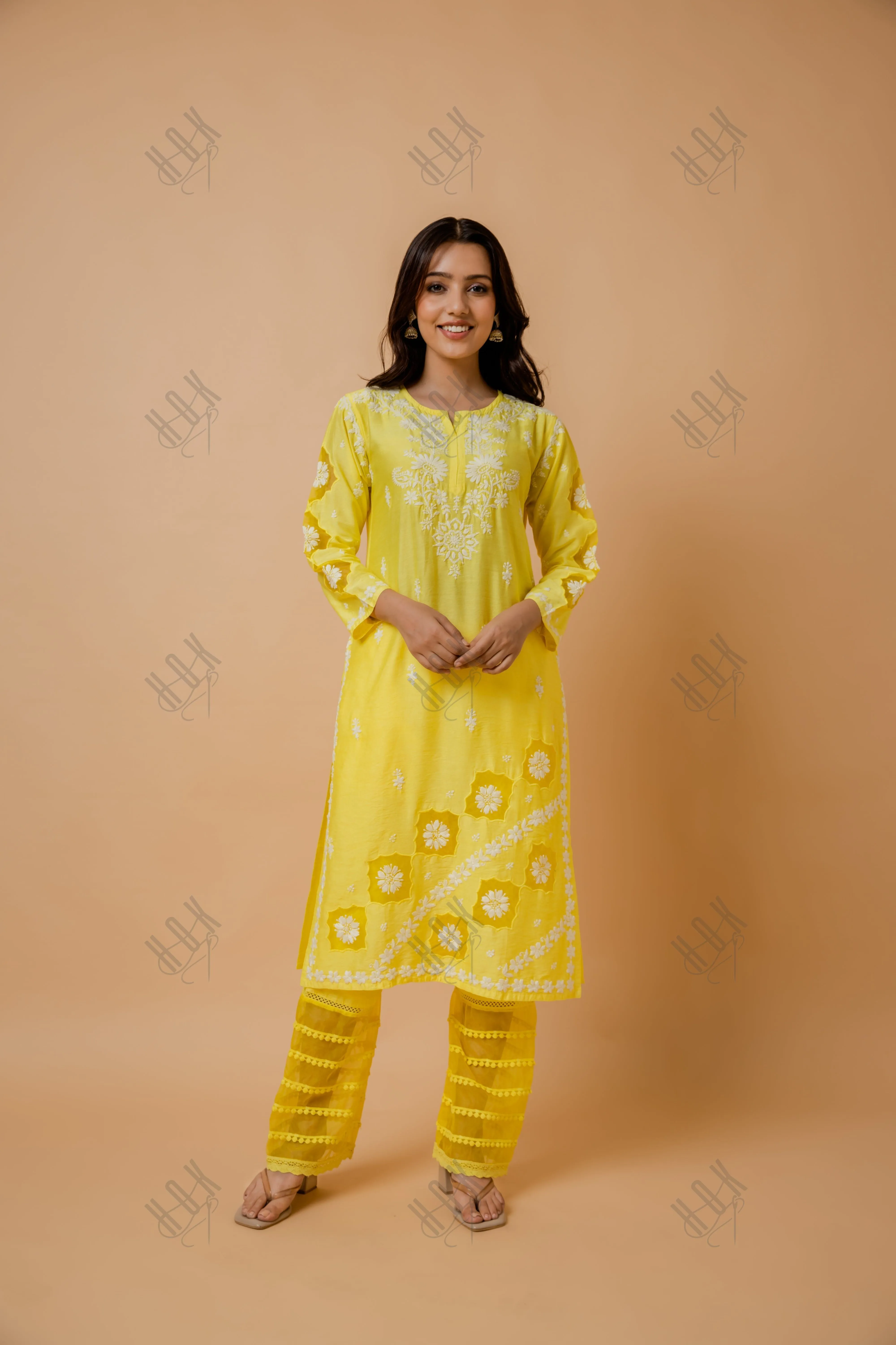 Fizaa Yellow Chikankari Chanderi Silk Kurta