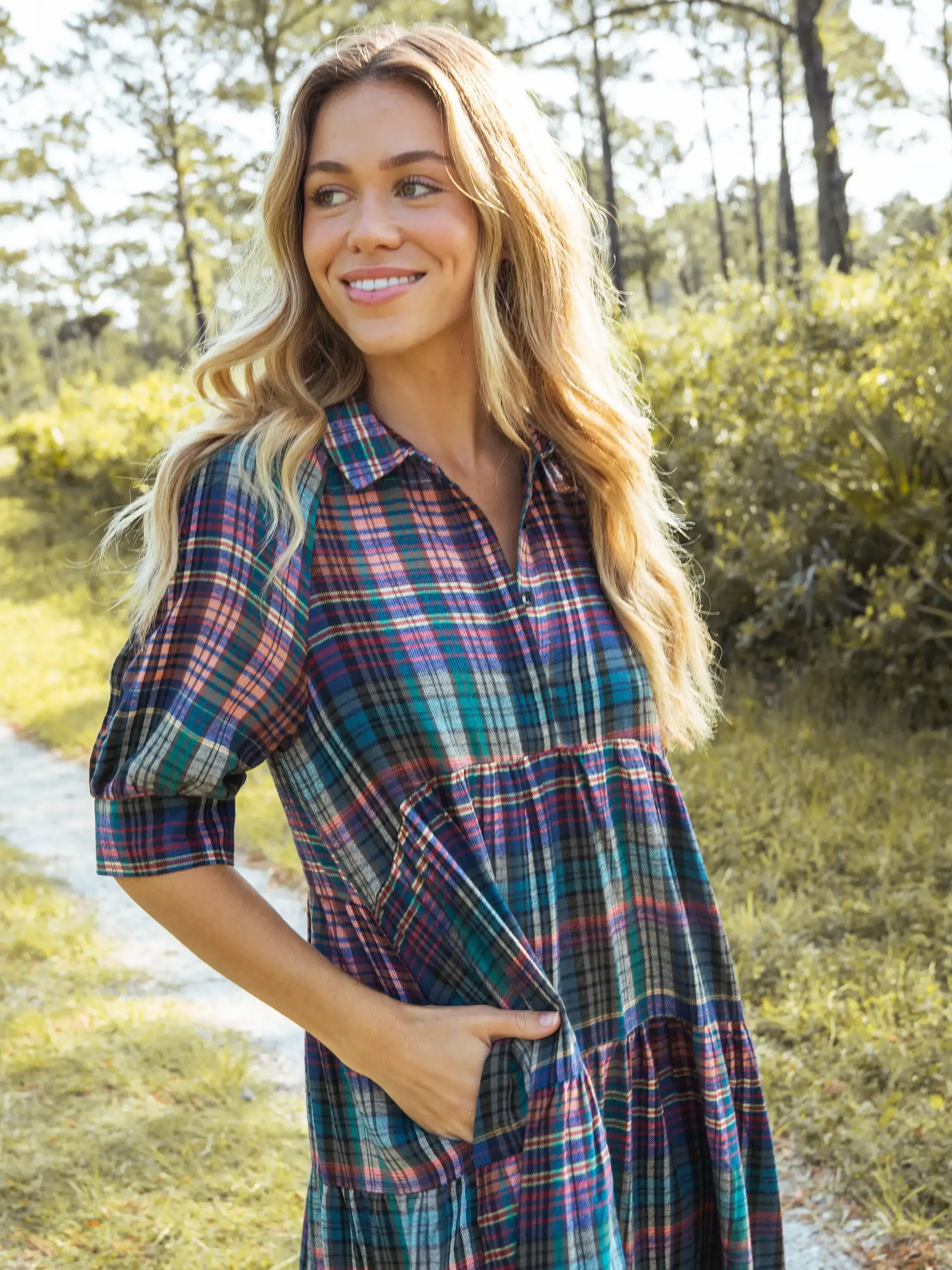 Flannel Rebecca Midi Dress - Rainbow Plaid