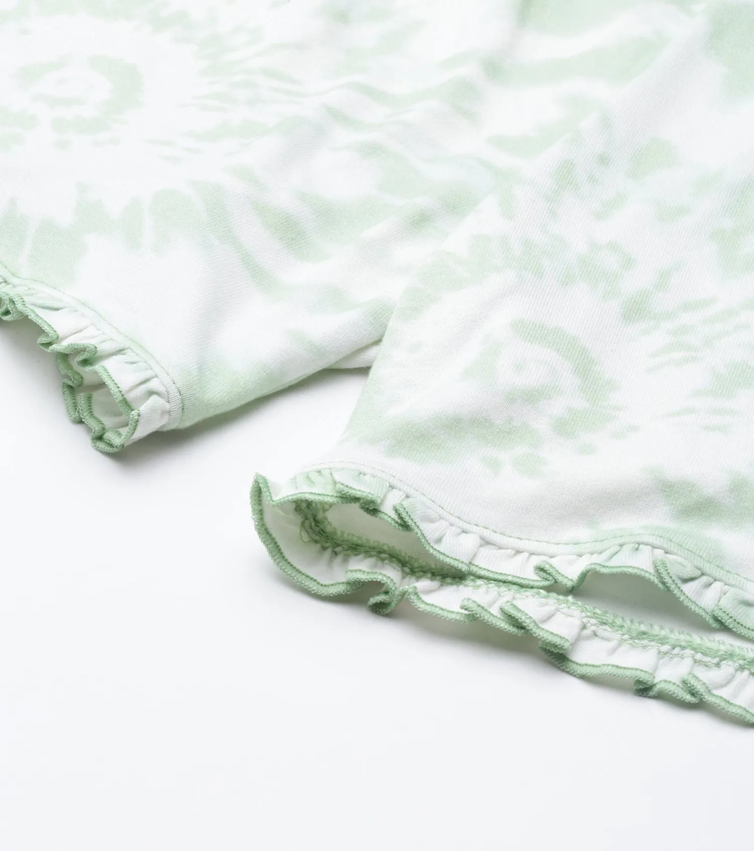 Home Shorts Set | Viscose Printed Ruffled Trim Tee And Shorts Set - EC14