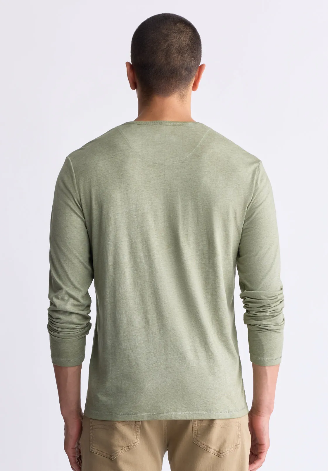 Kaduk Men's Long-Sleeve Burnout Henley Top, Army Green - BM24237