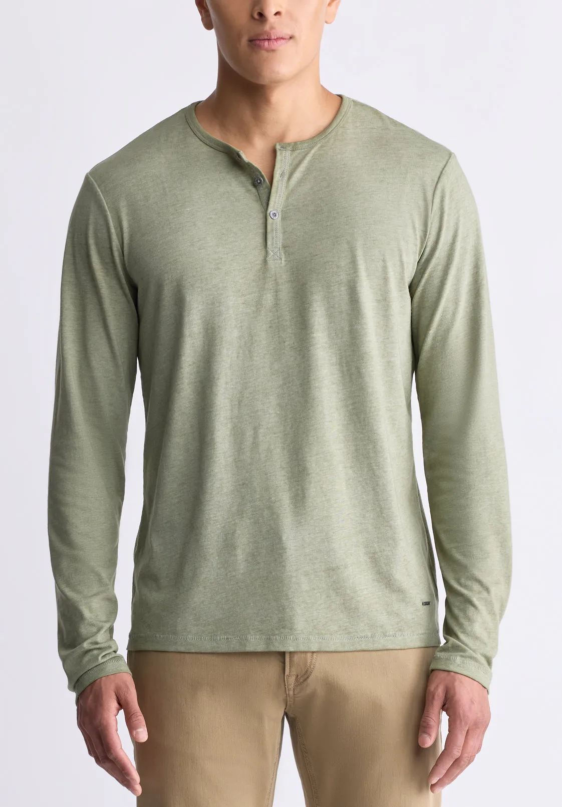 Kaduk Men's Long-Sleeve Burnout Henley Top, Army Green - BM24237