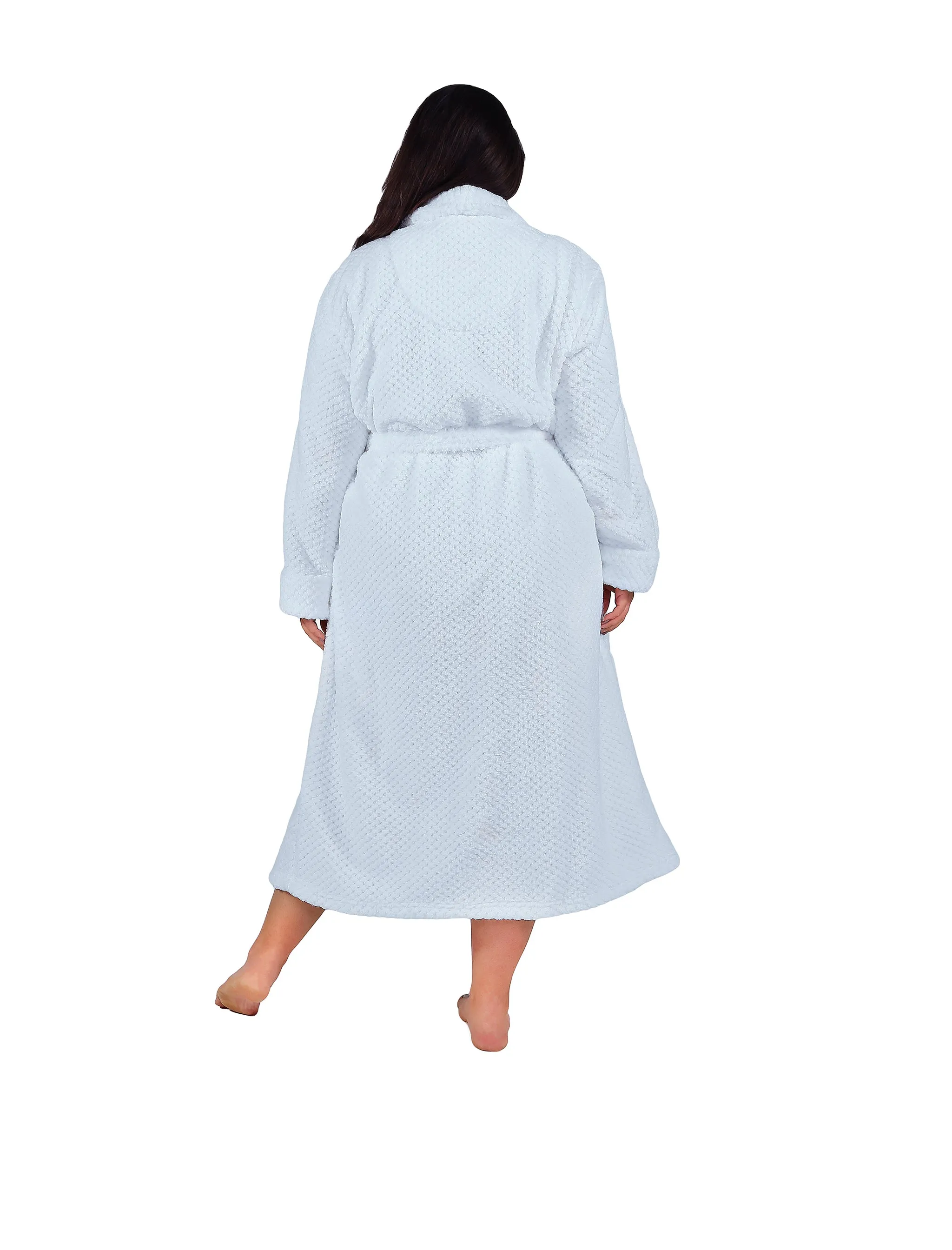 La Cera Textured Full Length Fleece Bath Robe - Plus Size