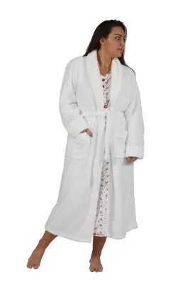 La Cera Textured Full Length Fleece Bath Robe - Plus Size