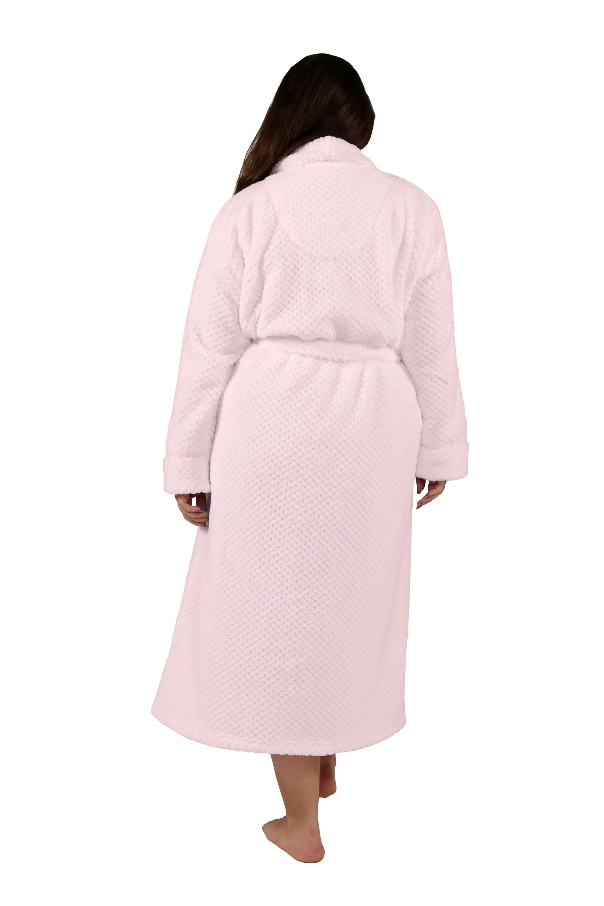 La Cera Textured Full Length Fleece Bath Robe - Plus Size