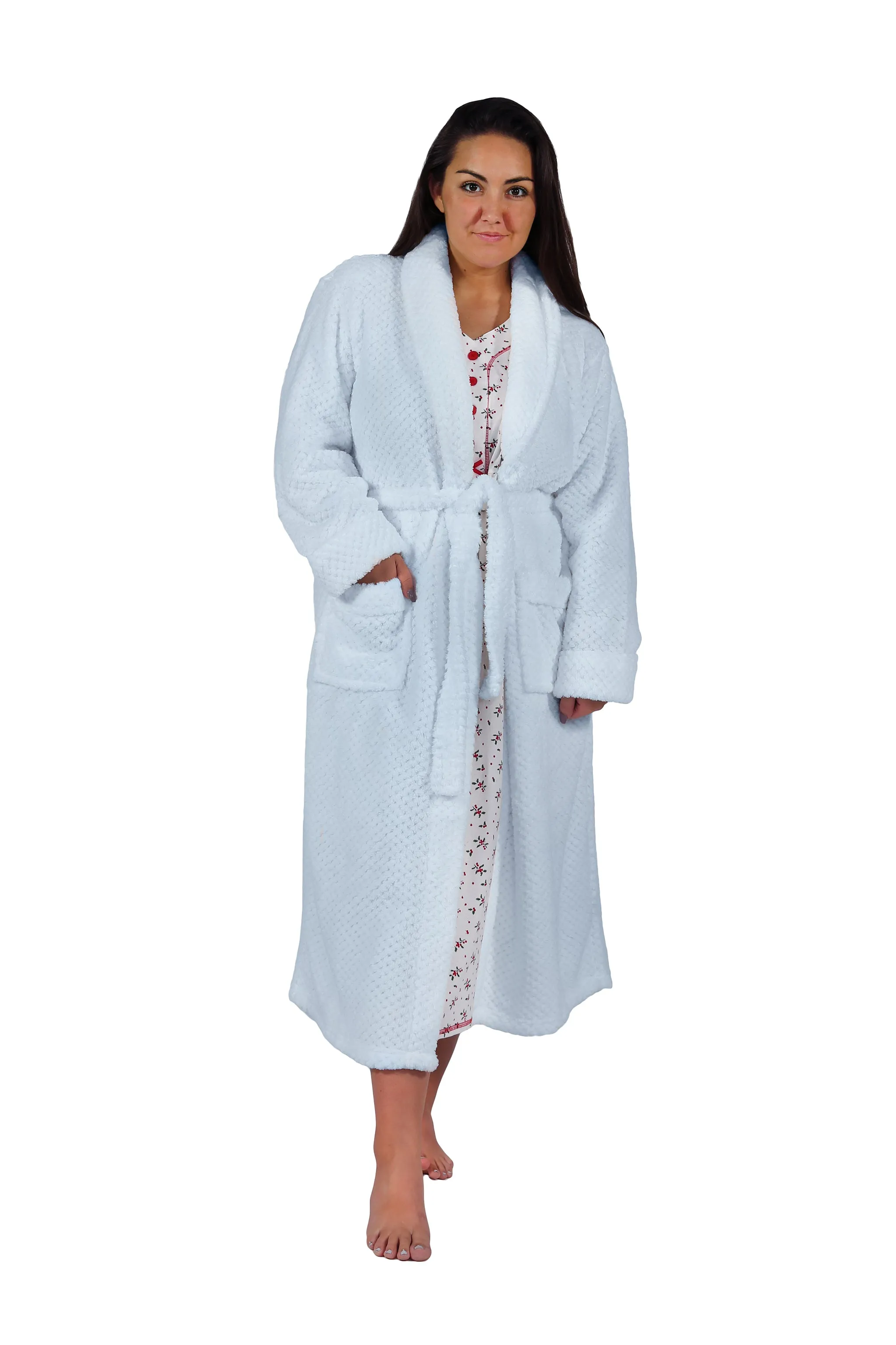 La Cera Textured Full Length Fleece Bath Robe - Plus Size