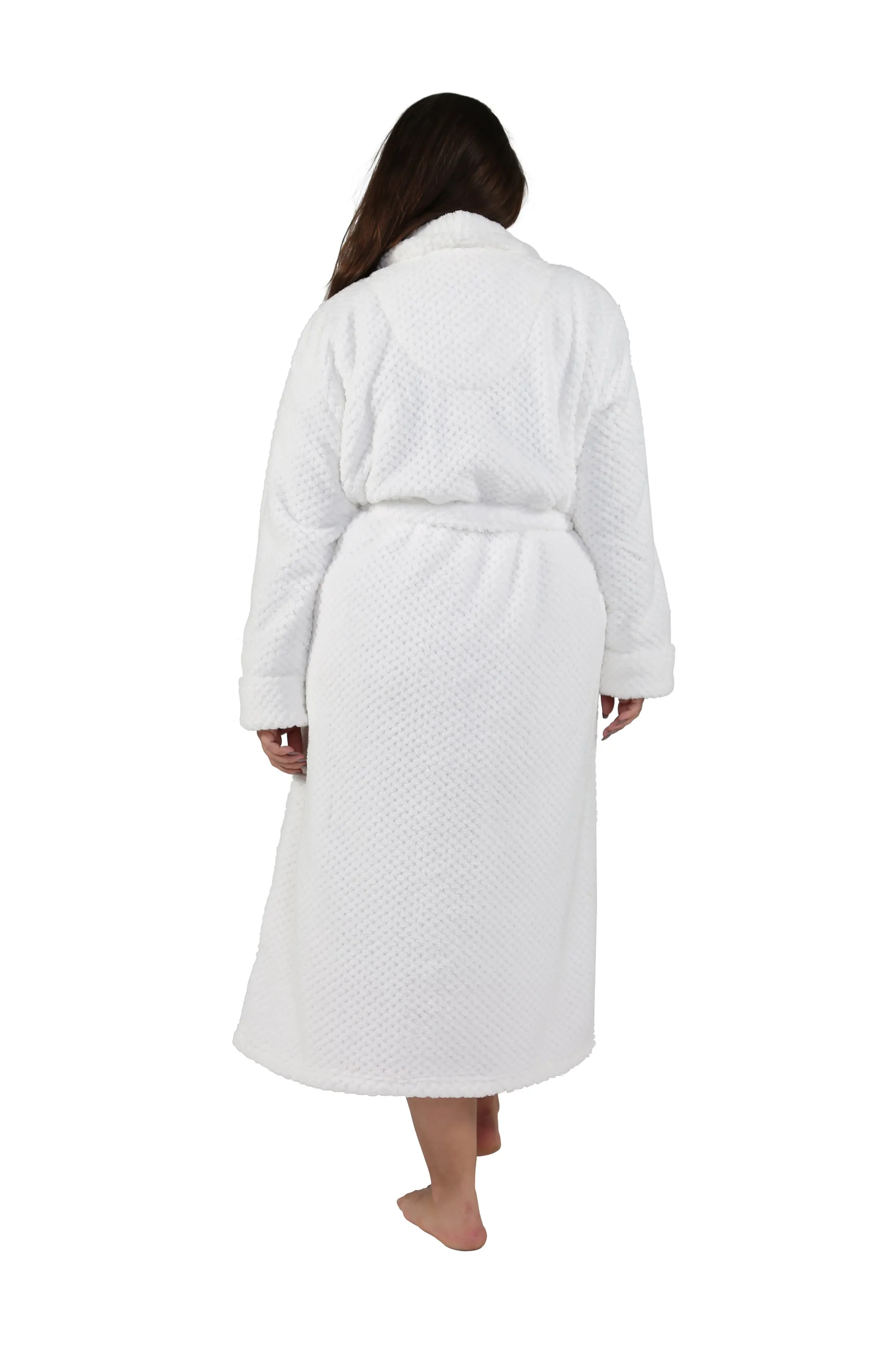 La Cera Textured Full Length Fleece Bath Robe - Plus Size