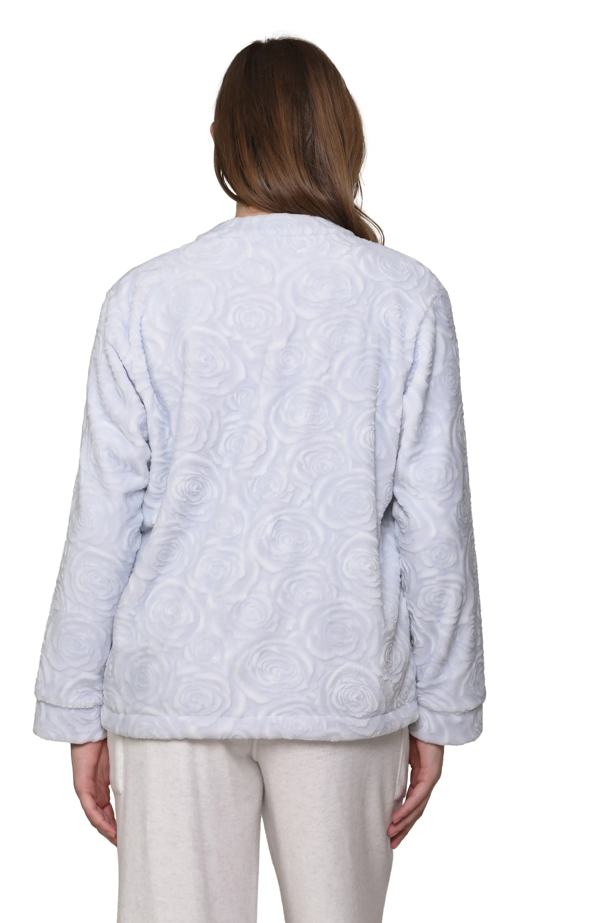 LA CERA Women's Fleece Rose Sculptured Bed Jacket