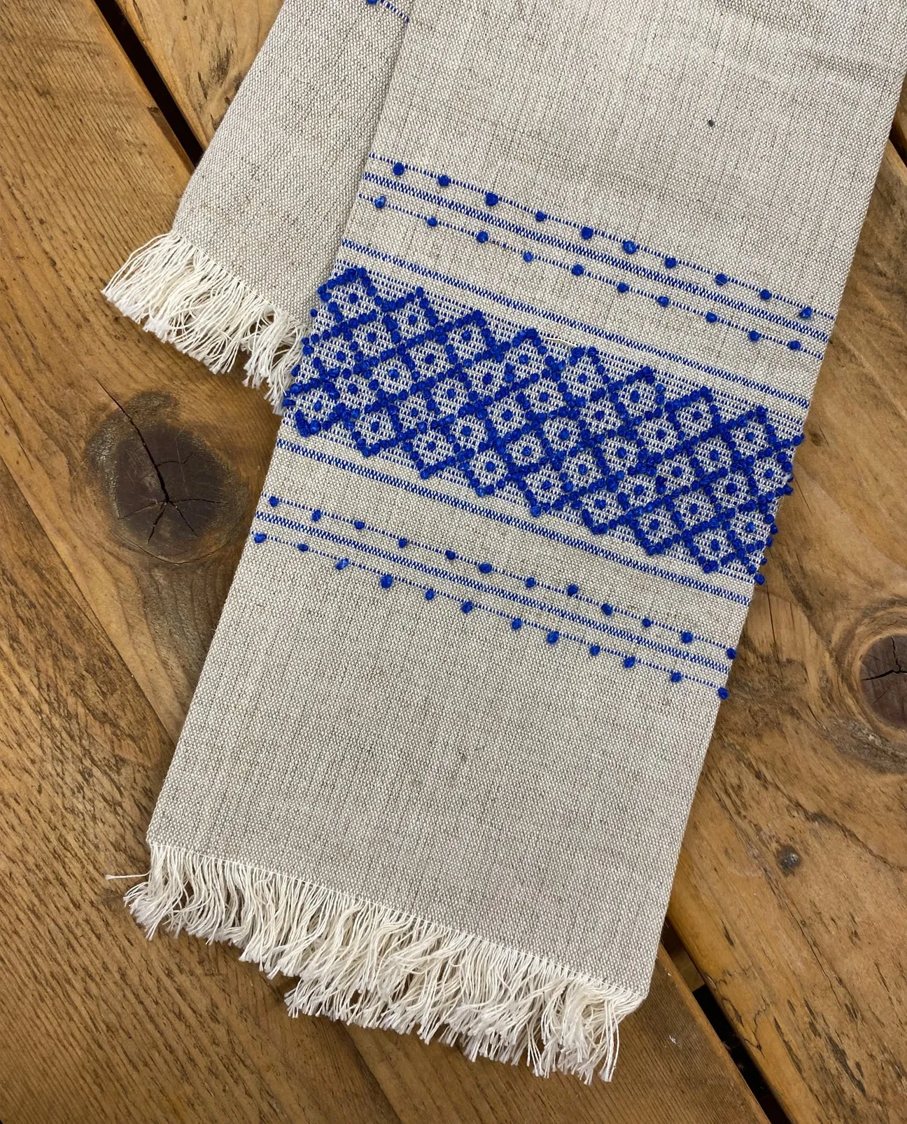 Large Linen Towel in Blue And White