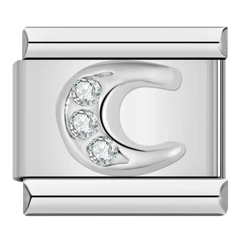 Letter C with Stones, on Silver