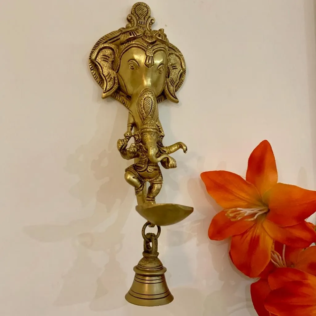 Lord Ganesh Brass Diya and bell - Wall Hanging - Traditional Home Decor