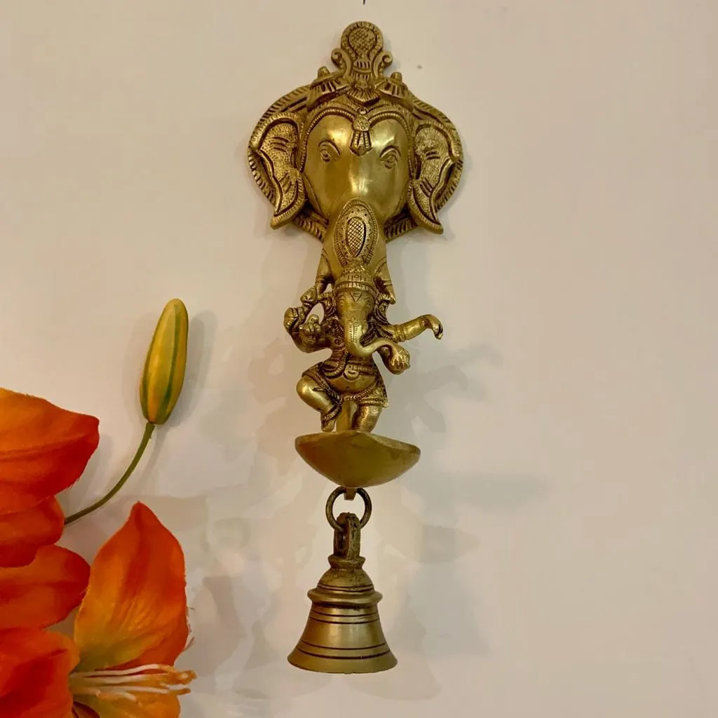 Lord Ganesh Brass Diya and bell - Wall Hanging - Traditional Home Decor