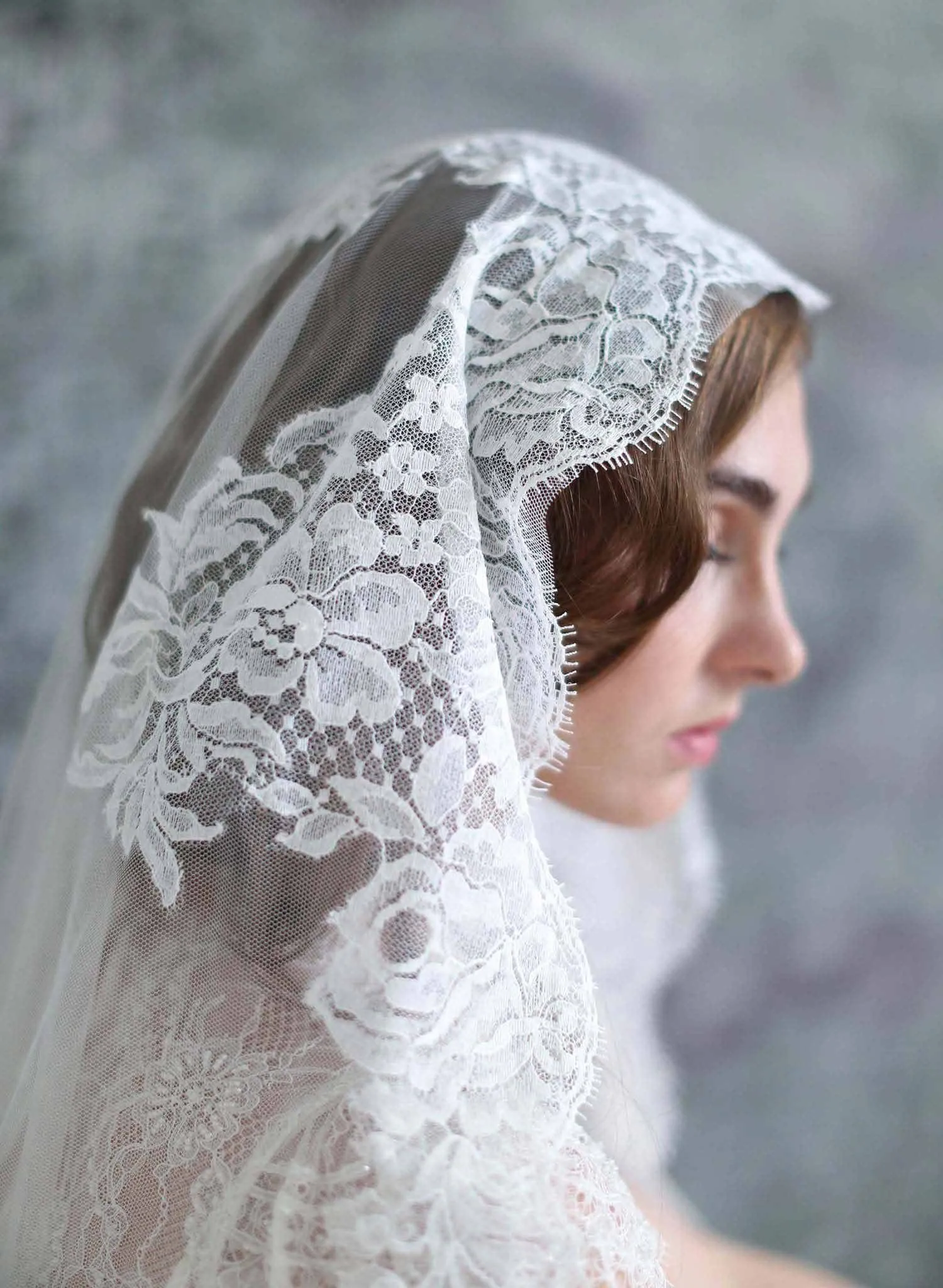 Mantilla lace trimmed veil with headband - Style #709