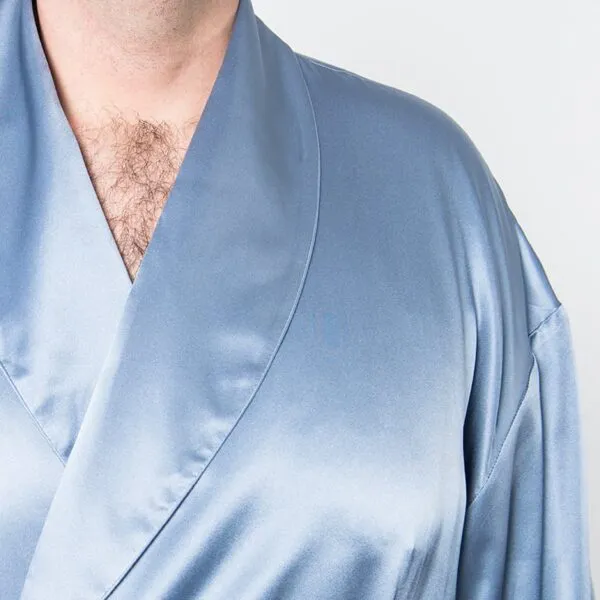 Men's Twilight Blue Mulberry Silk Robe