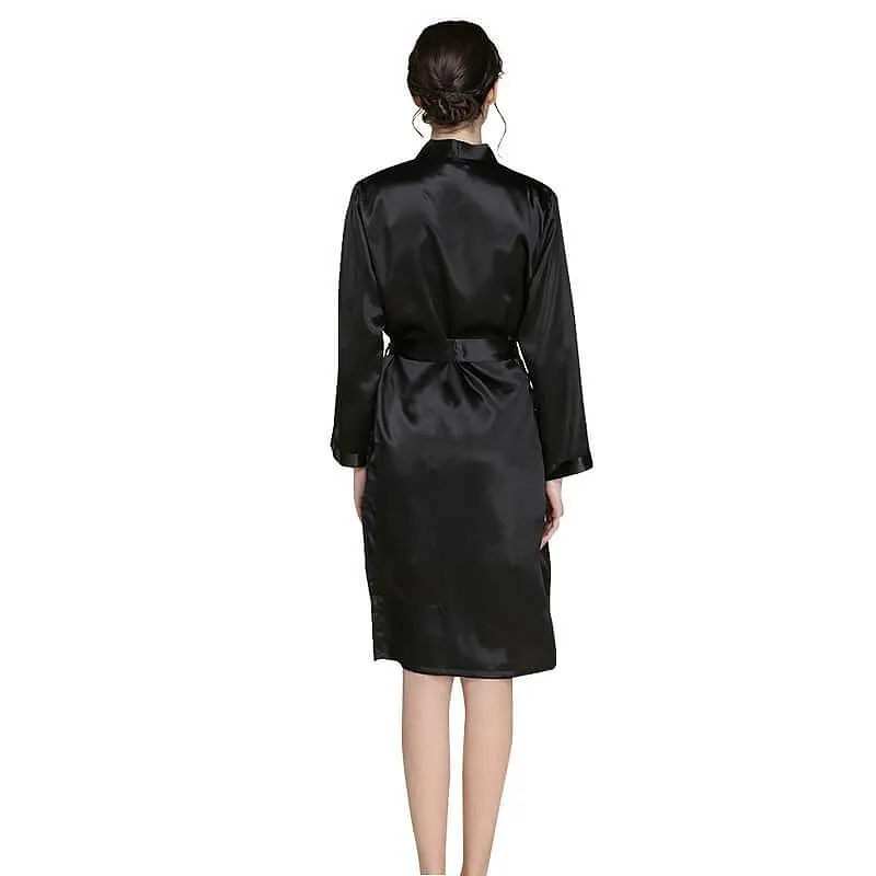 Mid Length V Neck Long Sleeves Silk Robe for Women