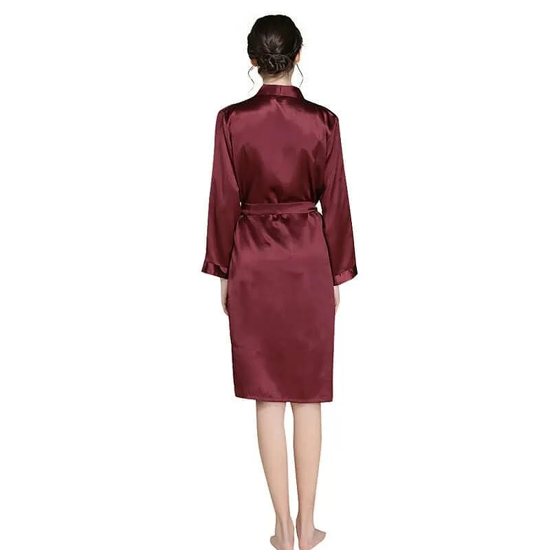 Mid Length V Neck Long Sleeves Silk Robe for Women