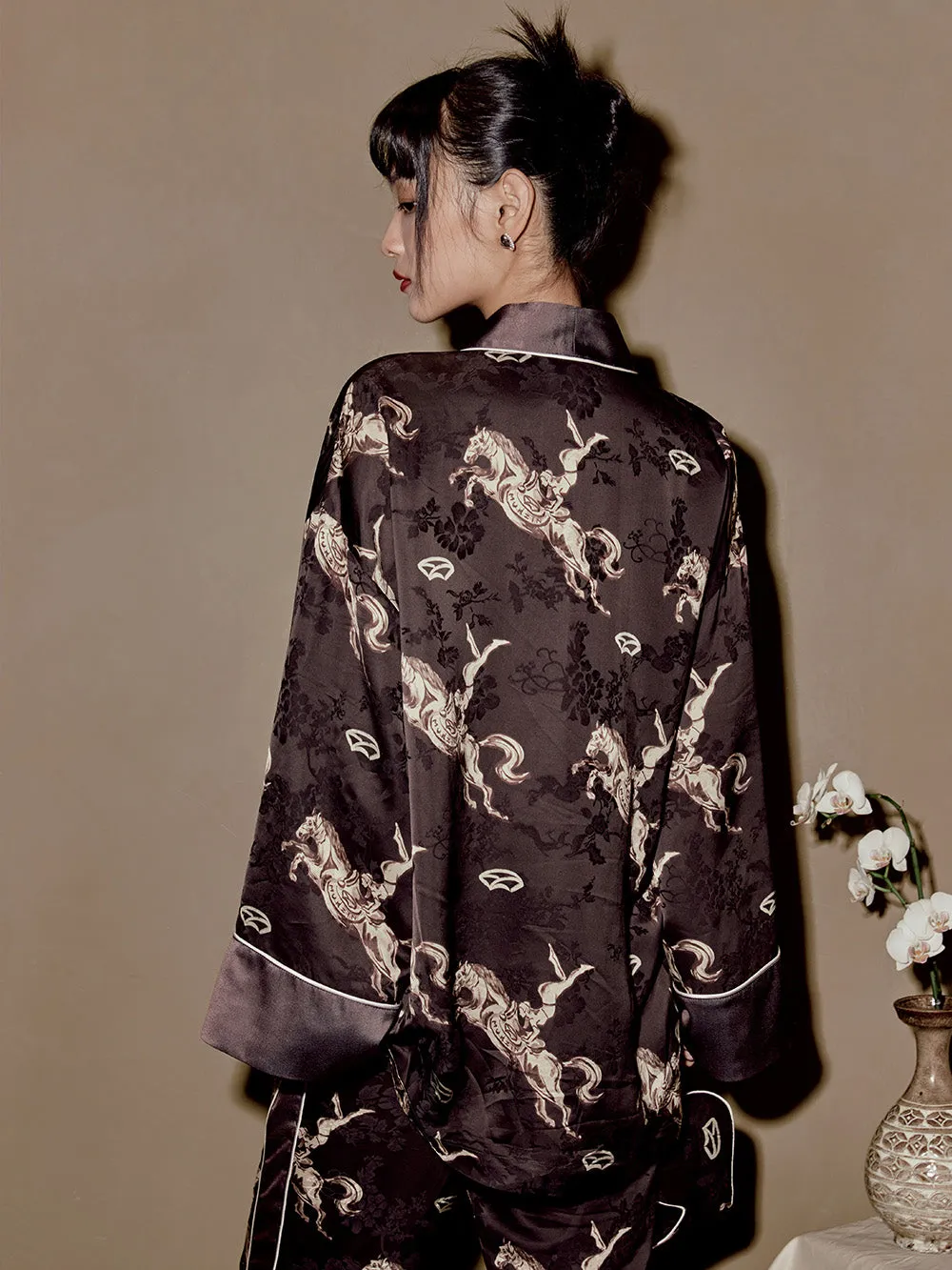 MUKZIN Cizhou Kiln Chinese Traditional Circus Pajama Brown Shirts