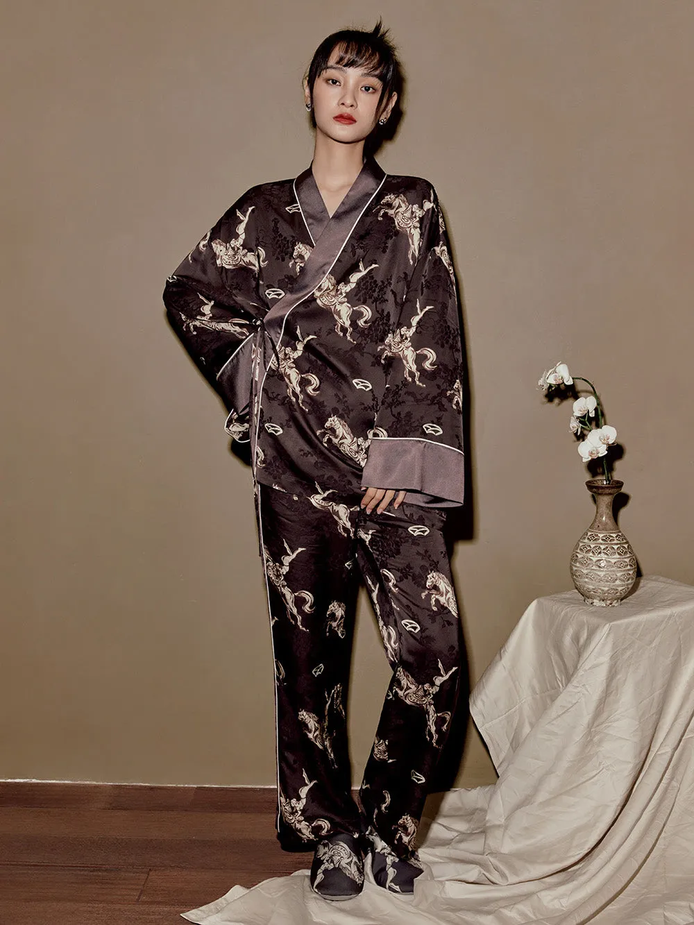 MUKZIN Cizhou Kiln Chinese Traditional Circus Pajama Brown Shirts