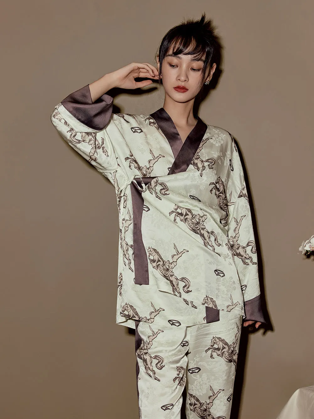 MUKZIN Cizhou Kiln Chinese Traditional Circus Pajama Khaki Shirts