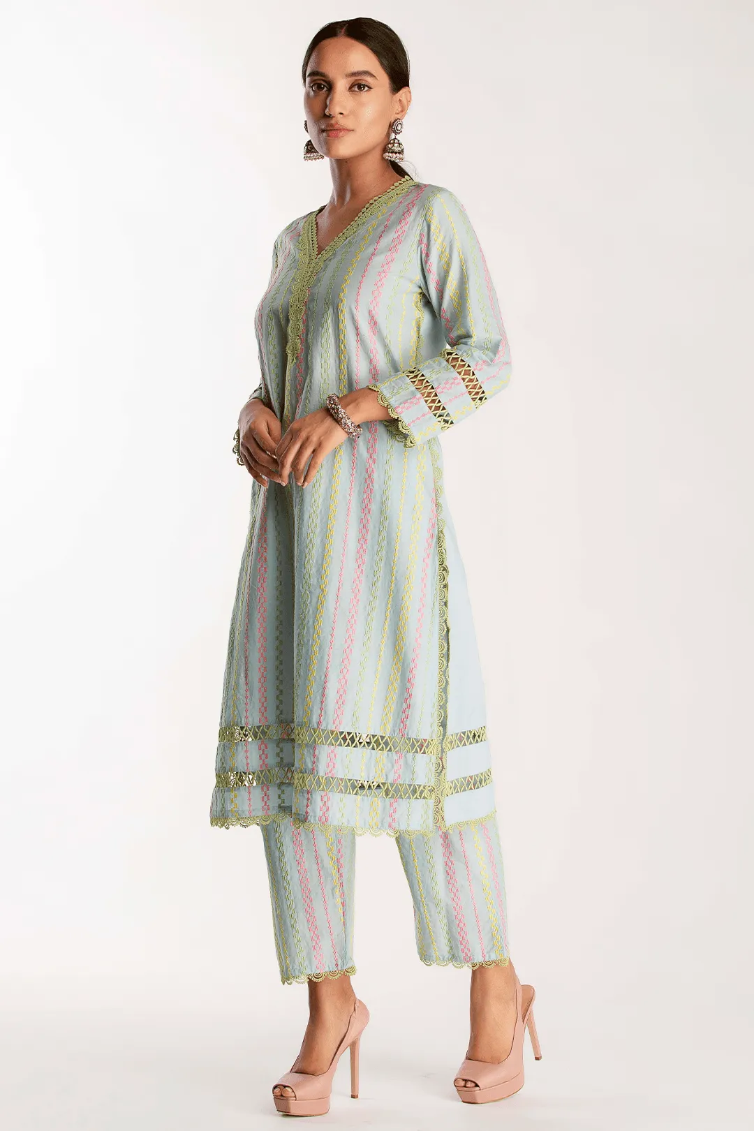 Mulmul Cotton Eva Blue Kurta With Eva Blue Pant