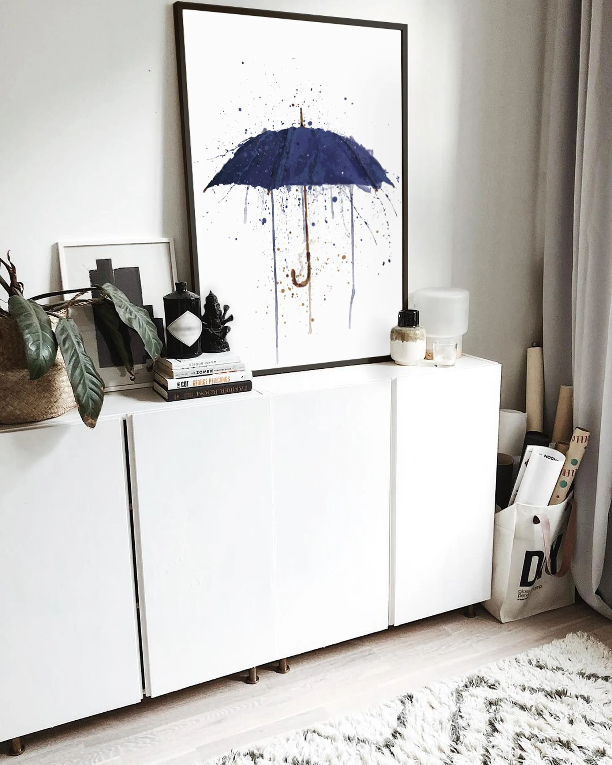 Navy Blue Umbrella Wall Art Print