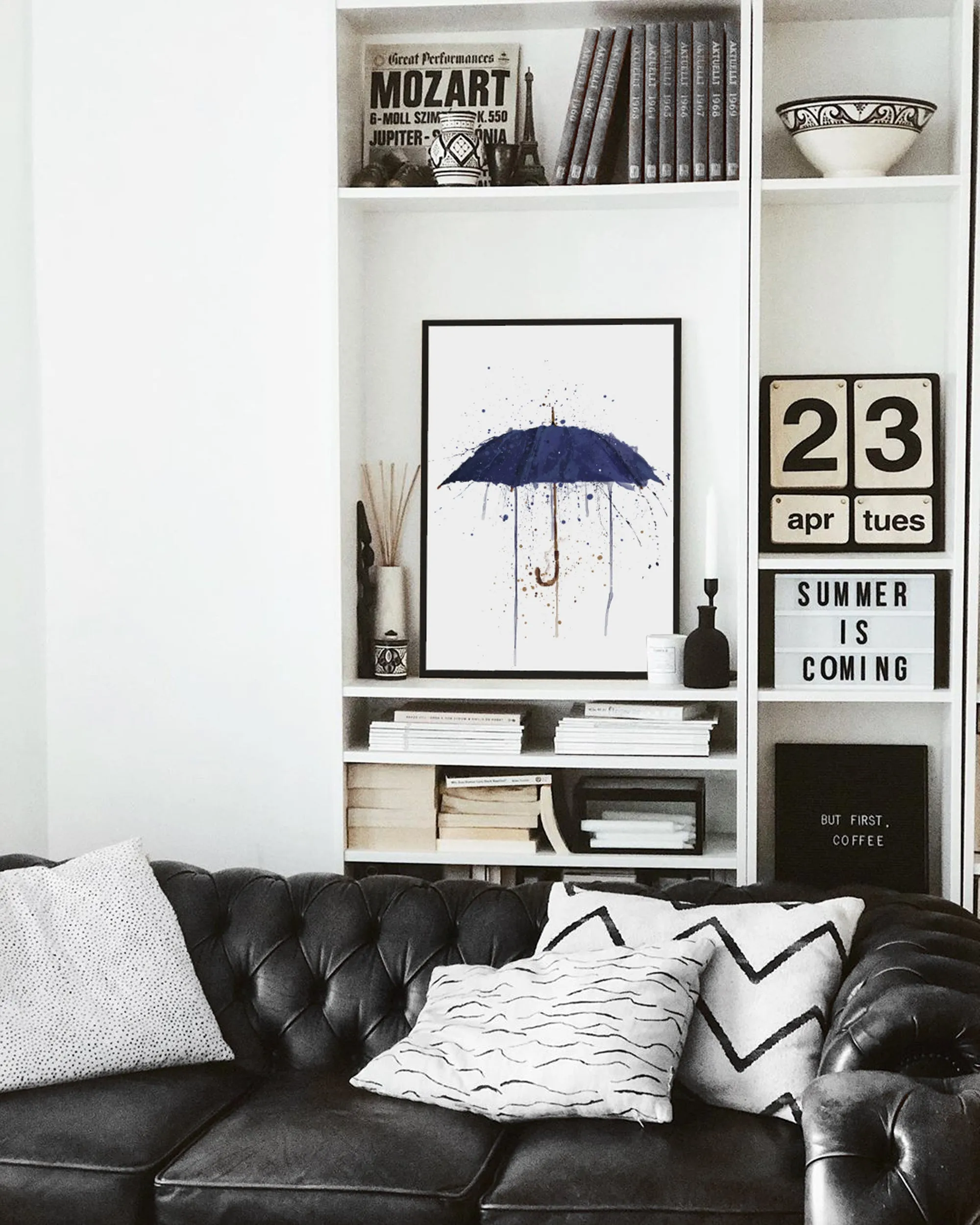 Navy Blue Umbrella Wall Art Print