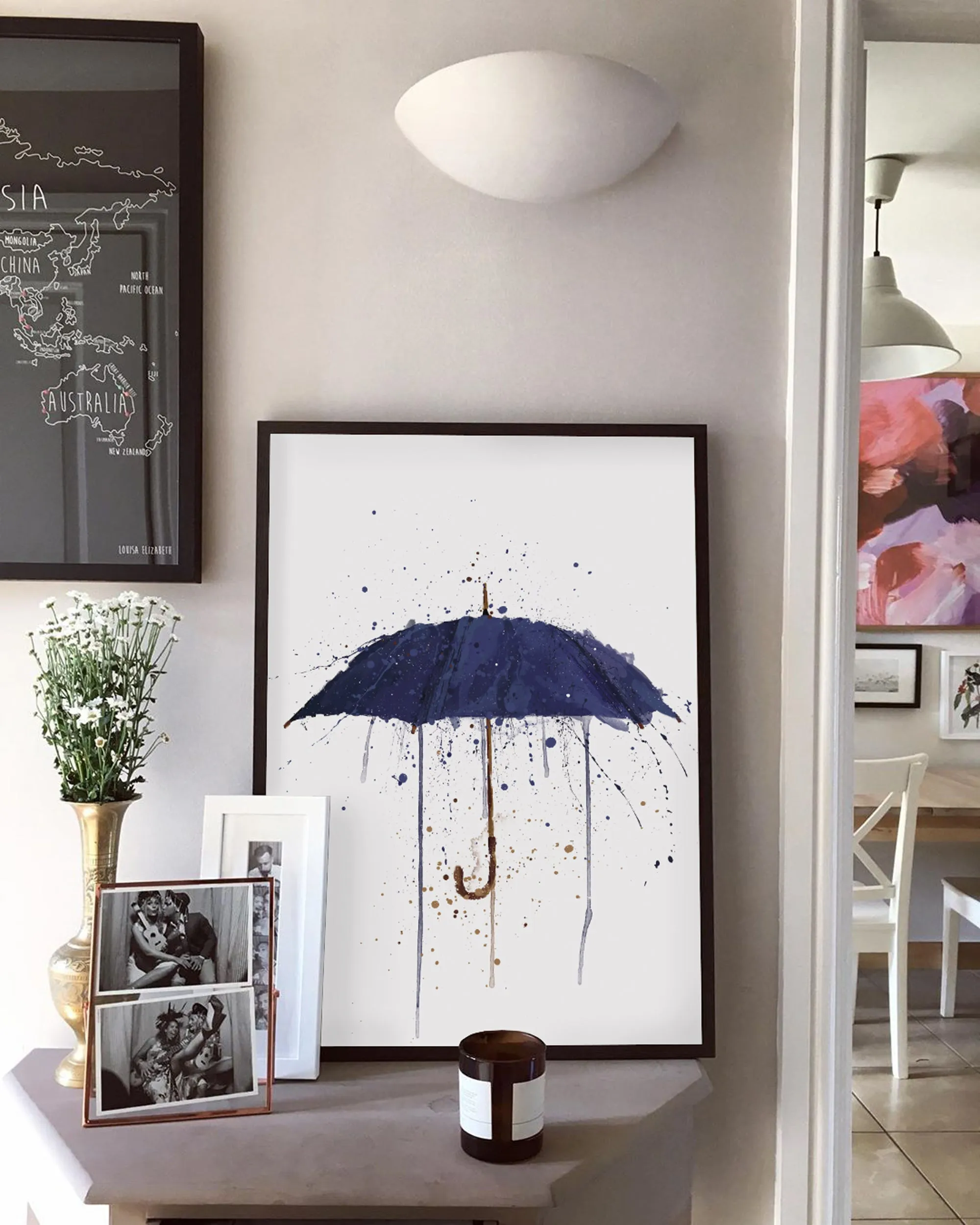 Navy Blue Umbrella Wall Art Print