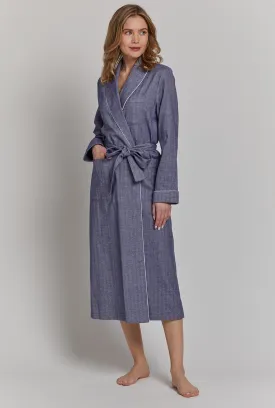 Navy Herringbone Portuguese Flannel Robe