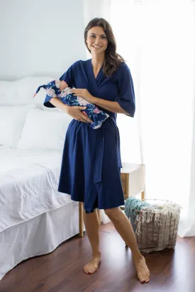 Navy Robe & Annabelle Swaddle Blanket Set