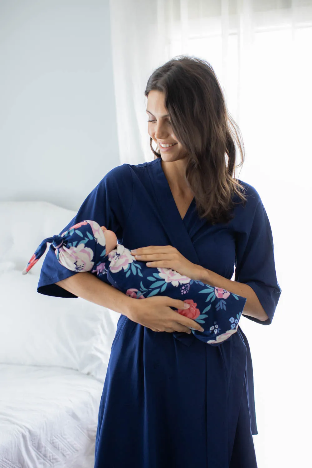 Navy Robe & Annabelle Swaddle Blanket Set