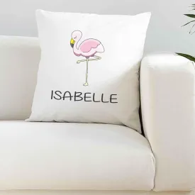 Personalised Flamingo White Silky Cushion Cover