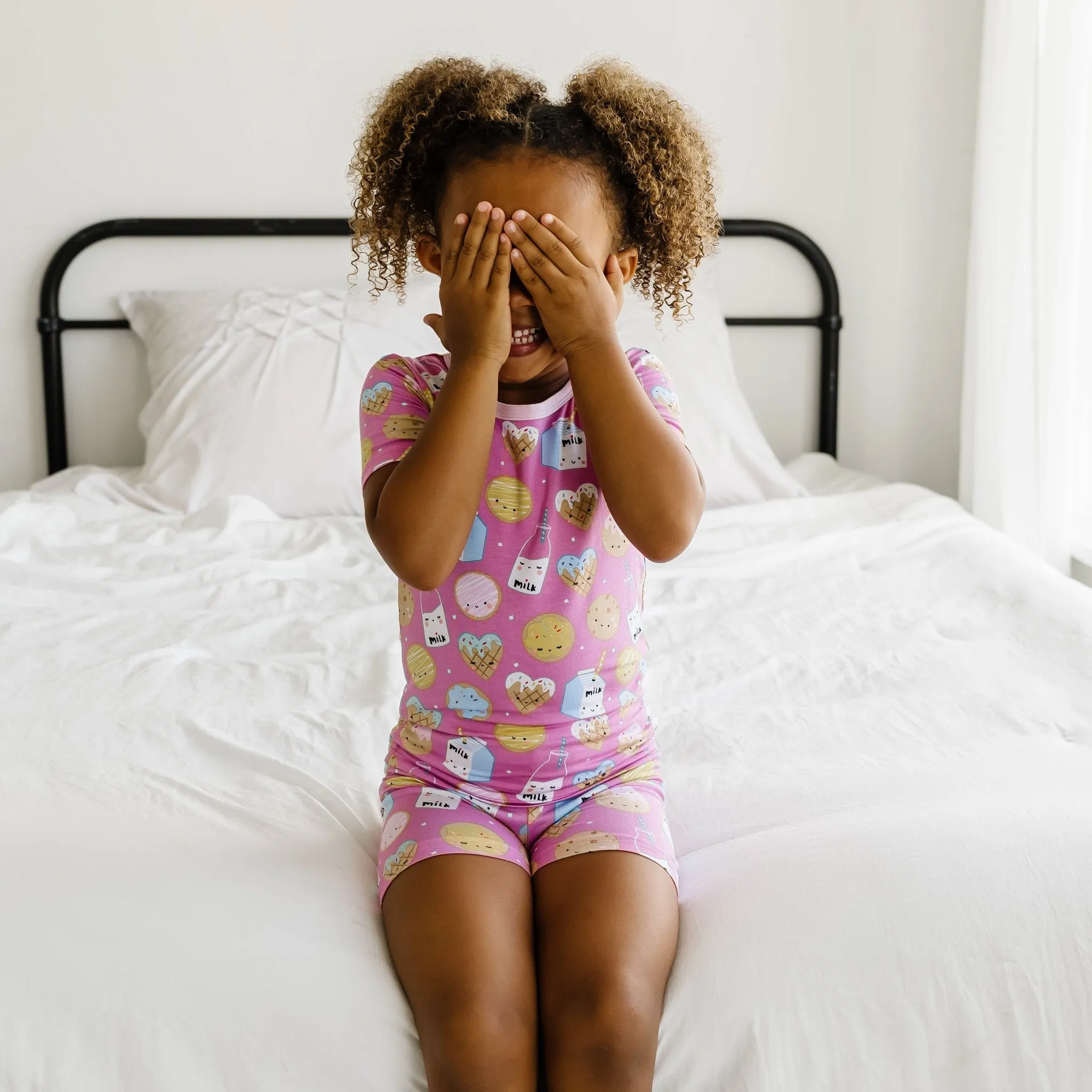 Pink Cookies & Milk Two-Piece Short Sleeve & Shorts Pajama Set