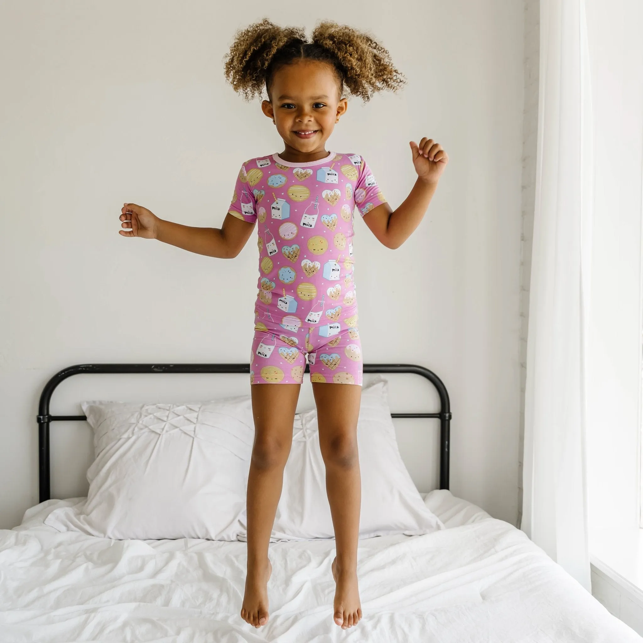 Pink Cookies & Milk Two-Piece Short Sleeve & Shorts Pajama Set