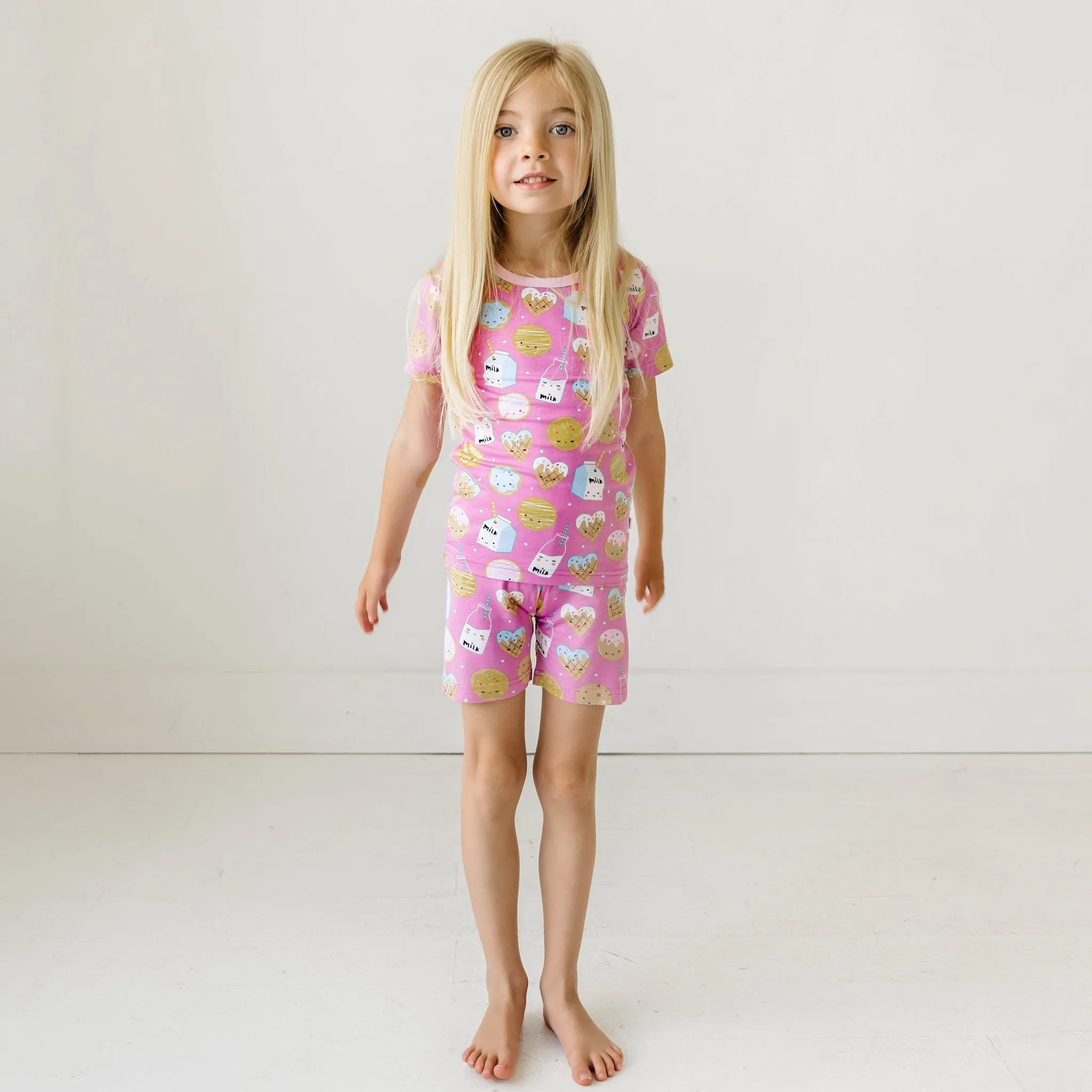 Pink Cookies & Milk Two-Piece Short Sleeve & Shorts Pajama Set