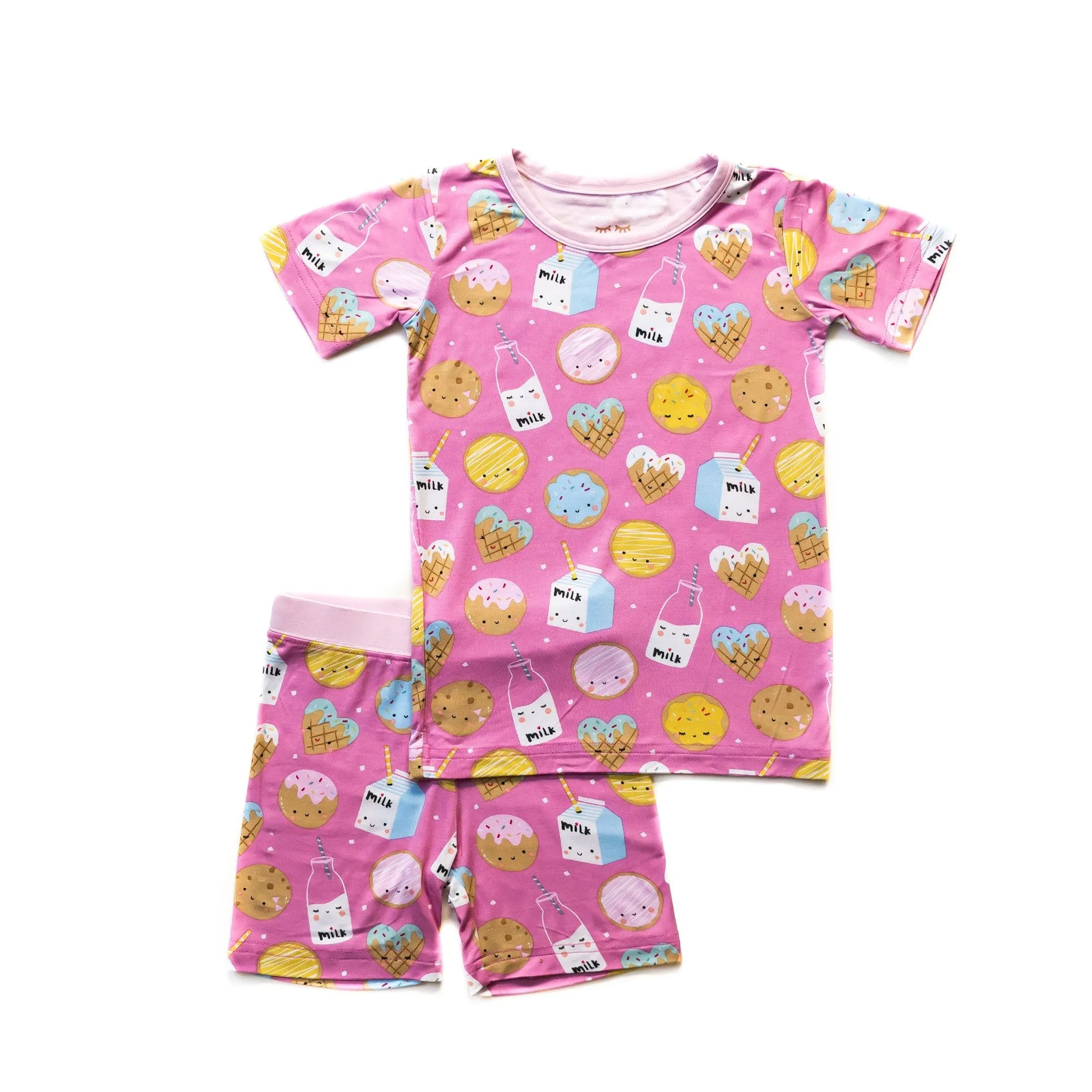 Pink Cookies & Milk Two-Piece Short Sleeve & Shorts Pajama Set