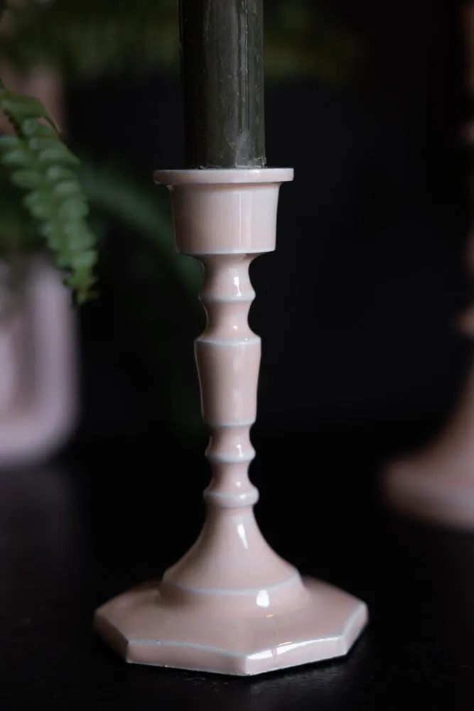 Pink Enamel Cast Style Candlestick Holder - 2 Sizes Available