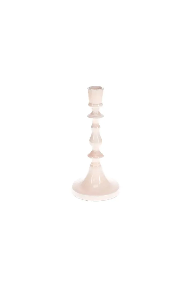 Pink Enamel Cast Style Candlestick Holder - 2 Sizes Available