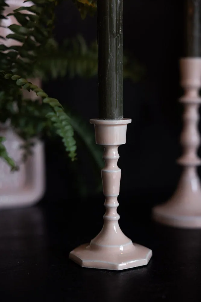 Pink Enamel Cast Style Candlestick Holder - 2 Sizes Available