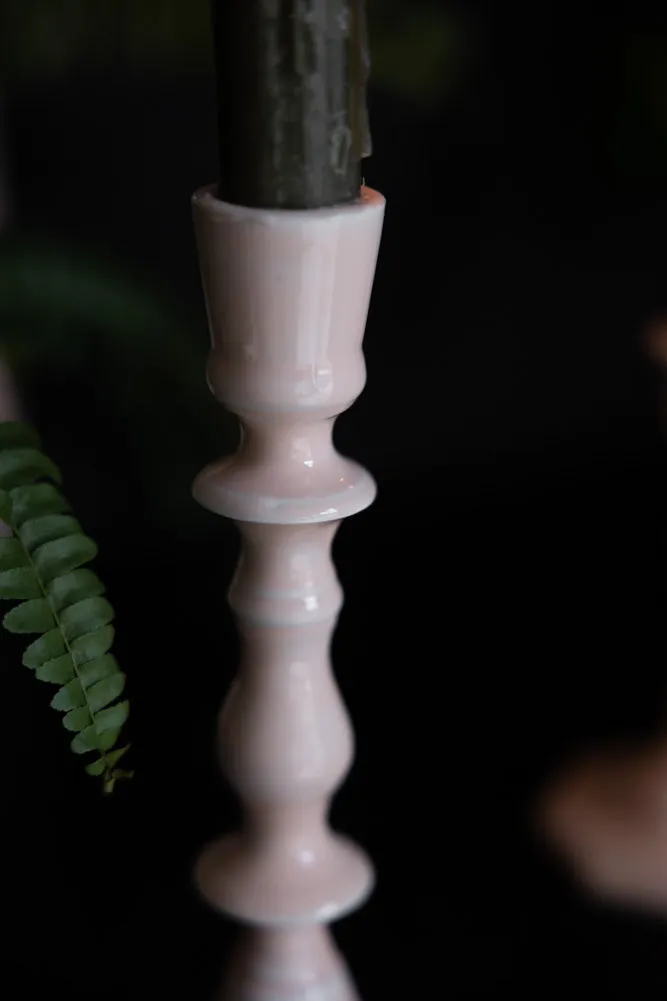 Pink Enamel Cast Style Candlestick Holder - 2 Sizes Available