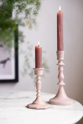 Pink Enamel Cast Style Candlestick Holder - 2 Sizes Available