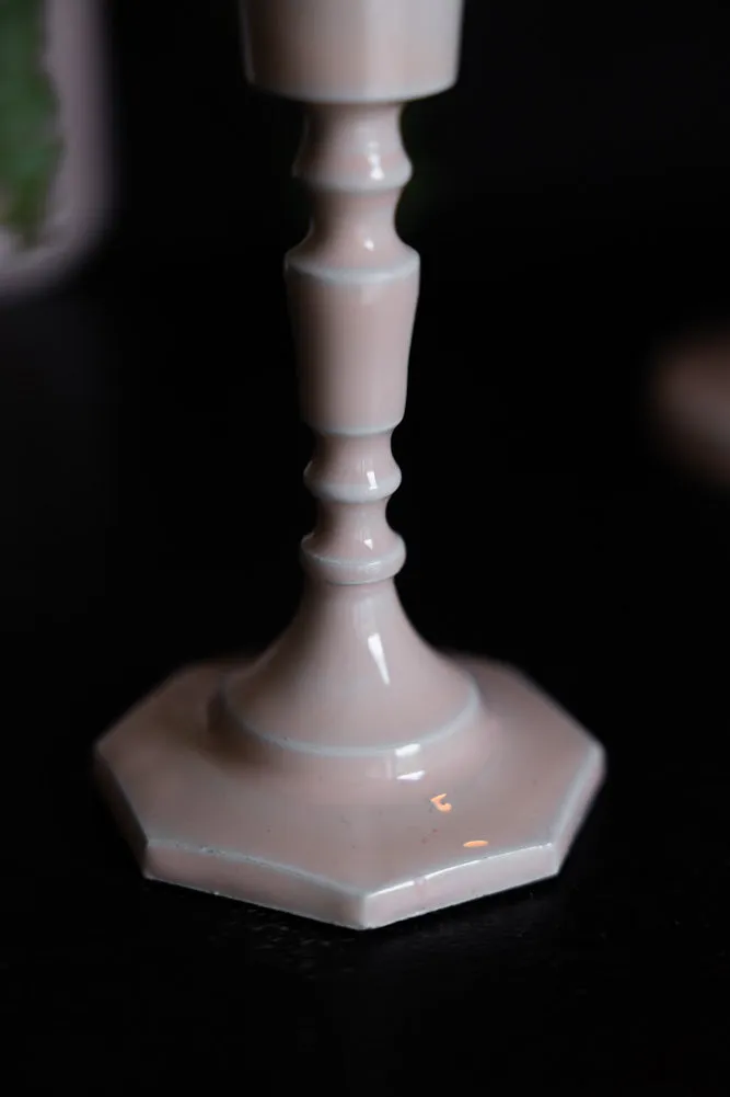 Pink Enamel Cast Style Candlestick Holder - 2 Sizes Available