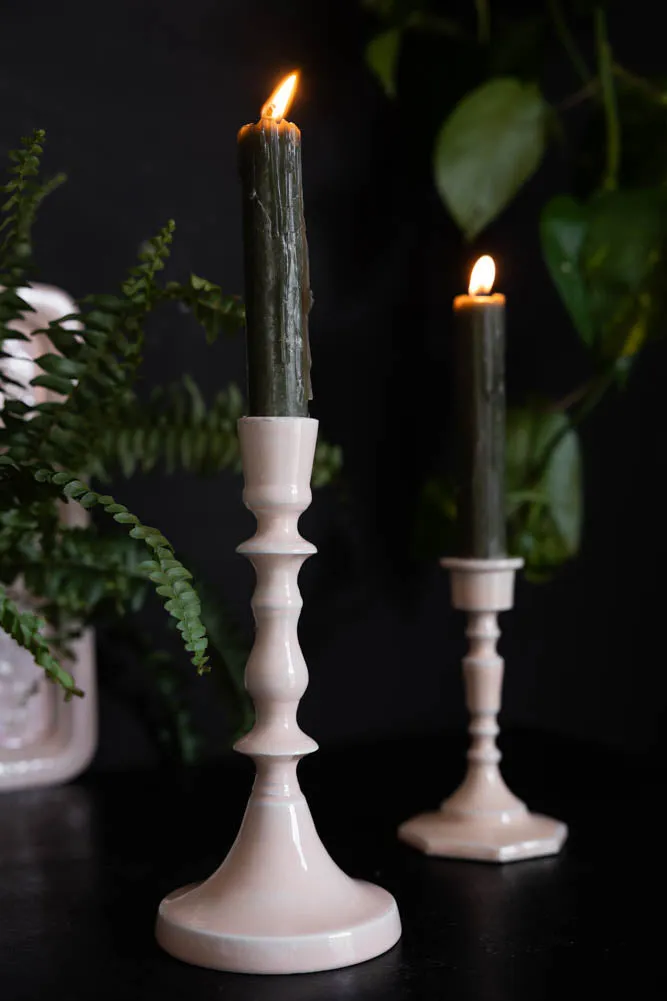 Pink Enamel Cast Style Candlestick Holder - 2 Sizes Available