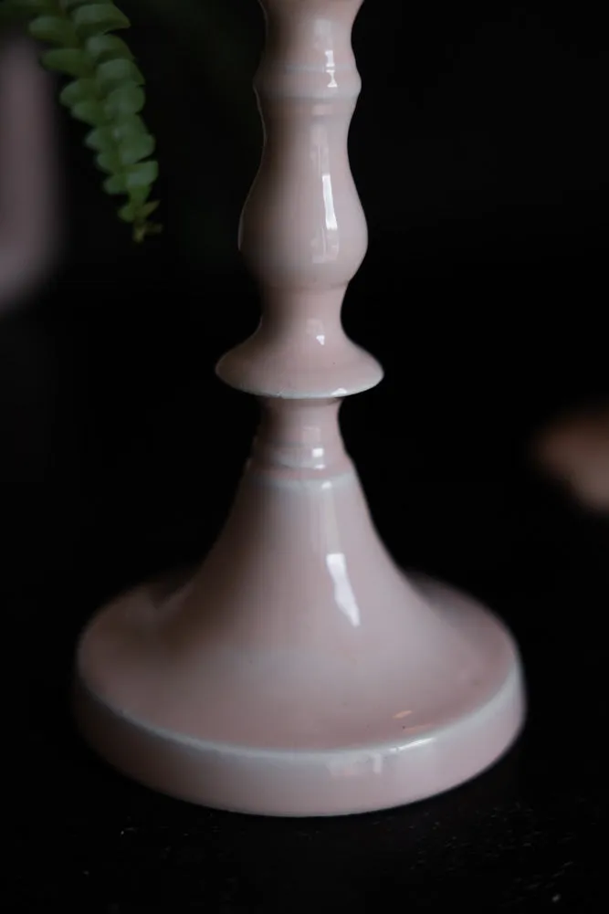 Pink Enamel Cast Style Candlestick Holder - 2 Sizes Available