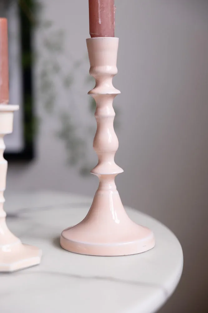 Pink Enamel Cast Style Candlestick Holder - 2 Sizes Available