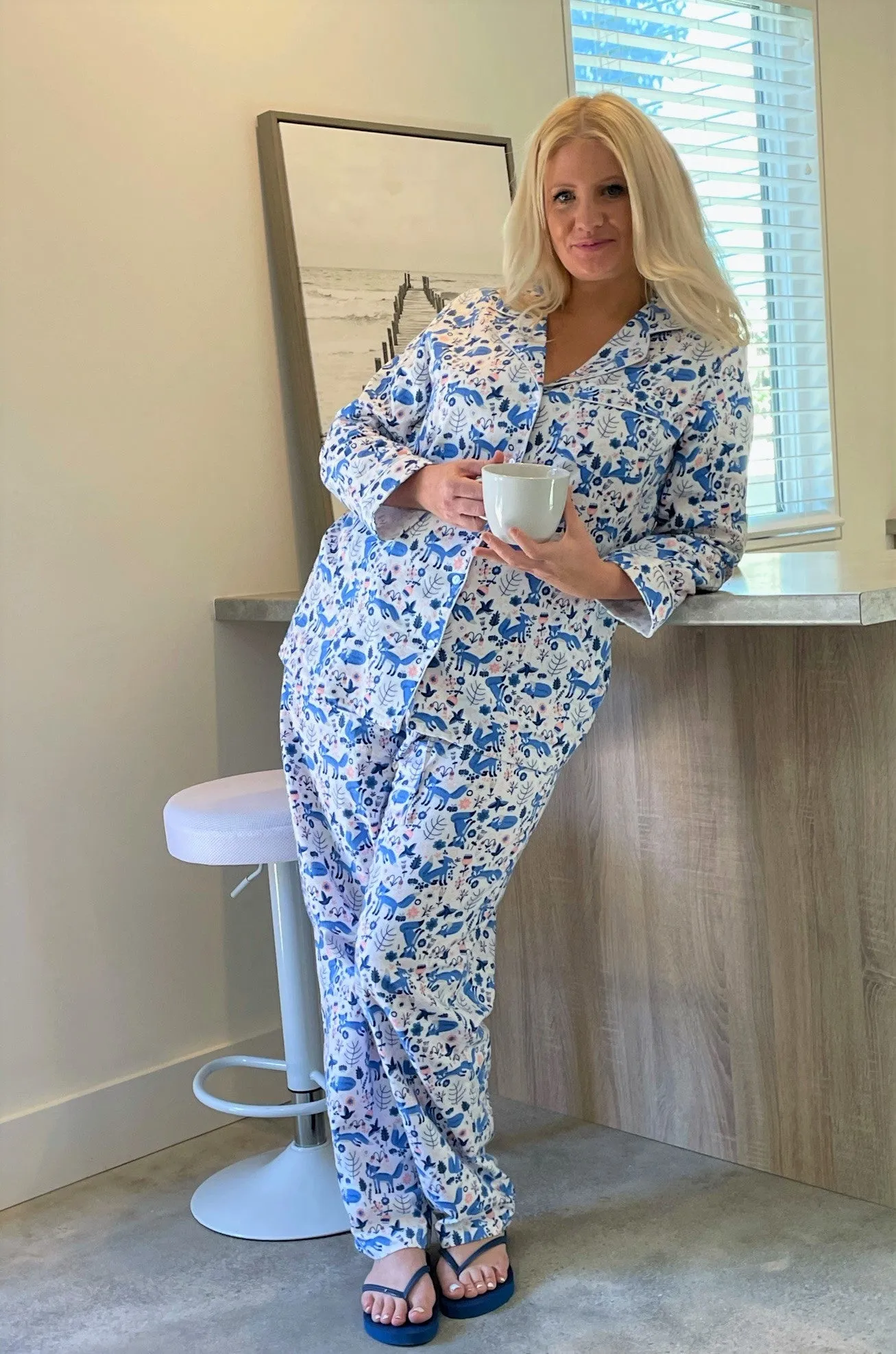 Plus Size Blue Fox Flannel Pajama Set