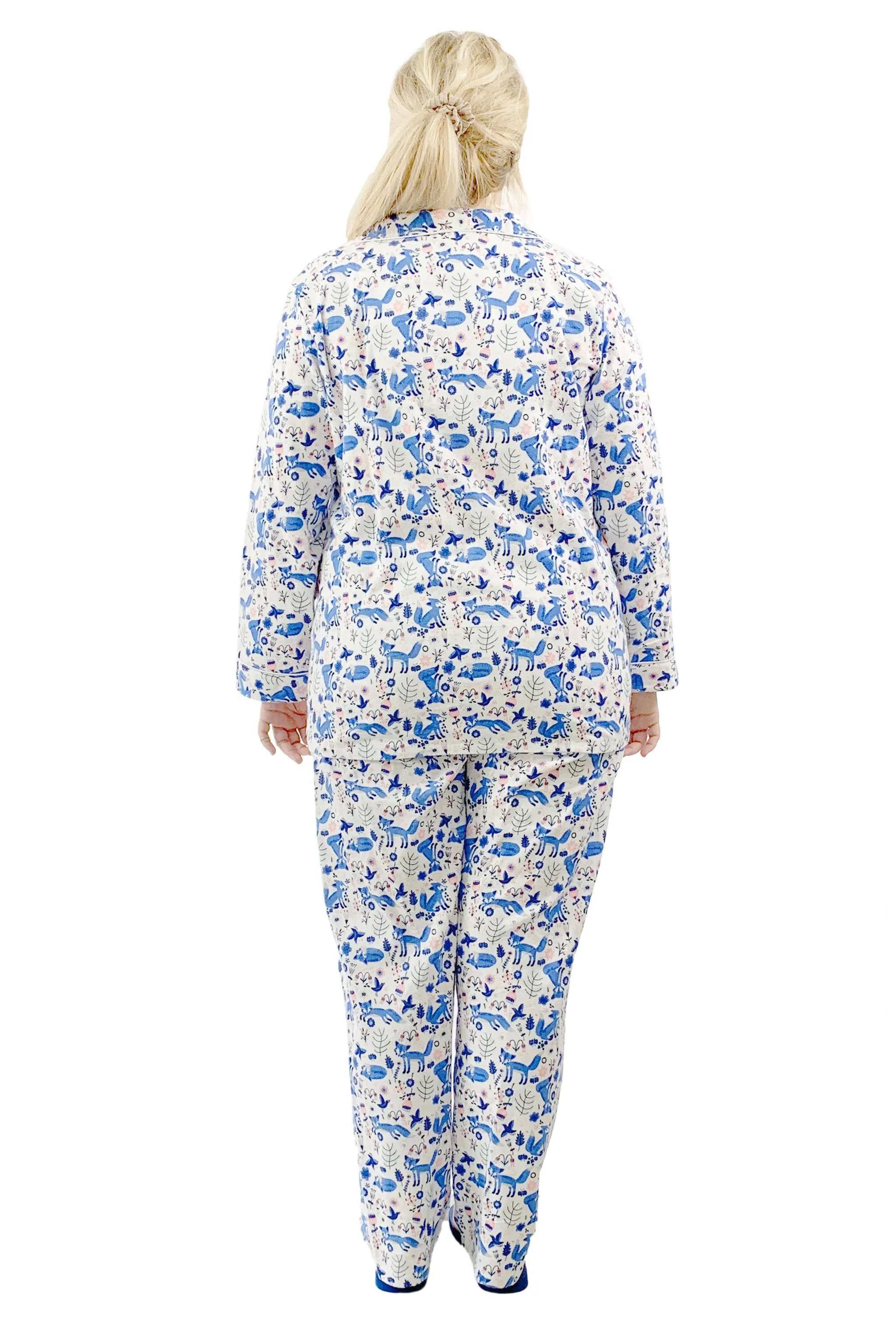 Plus Size Blue Fox Flannel Pajama Set