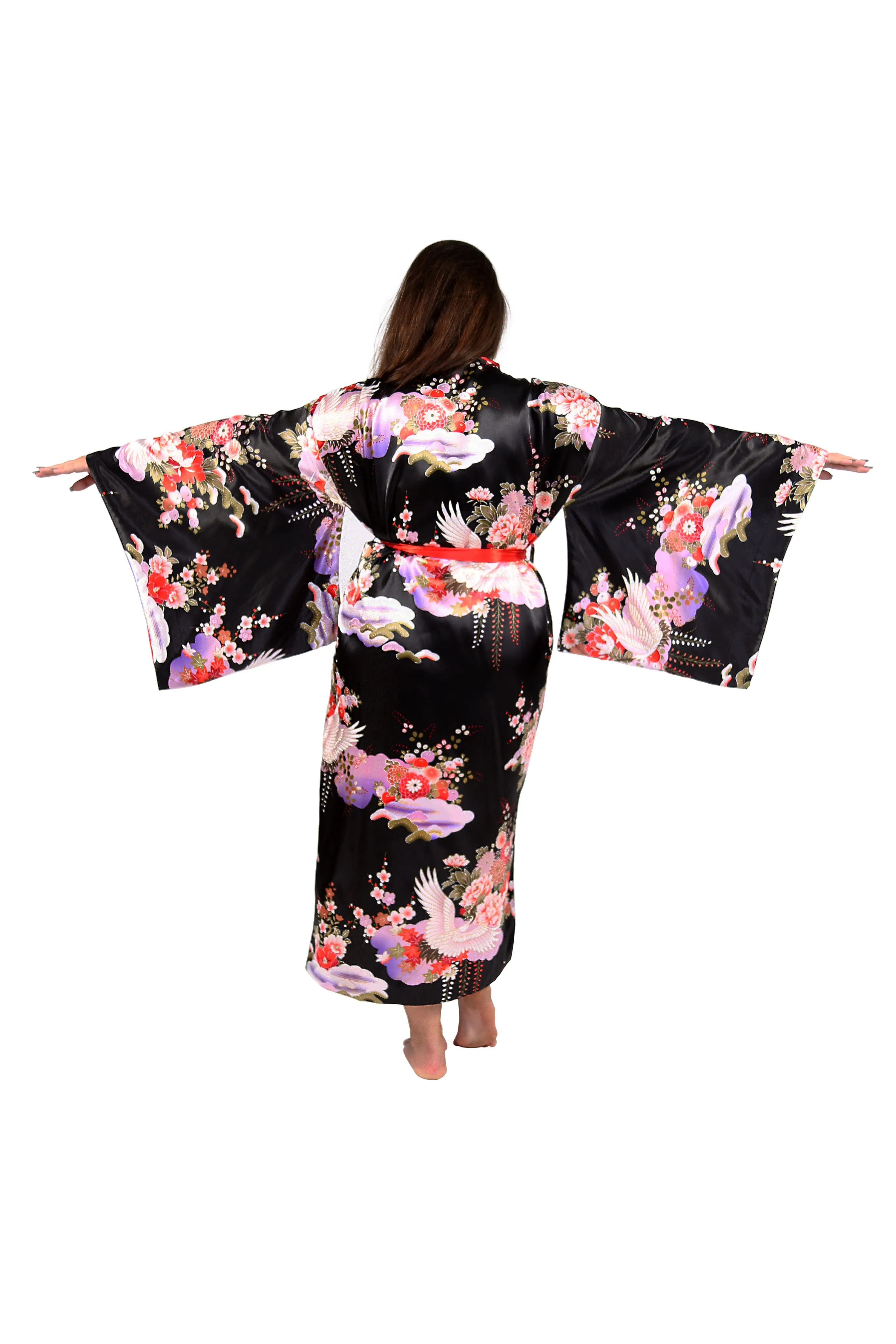 Plus Size Kimono Sleeve Floral Satin Robe