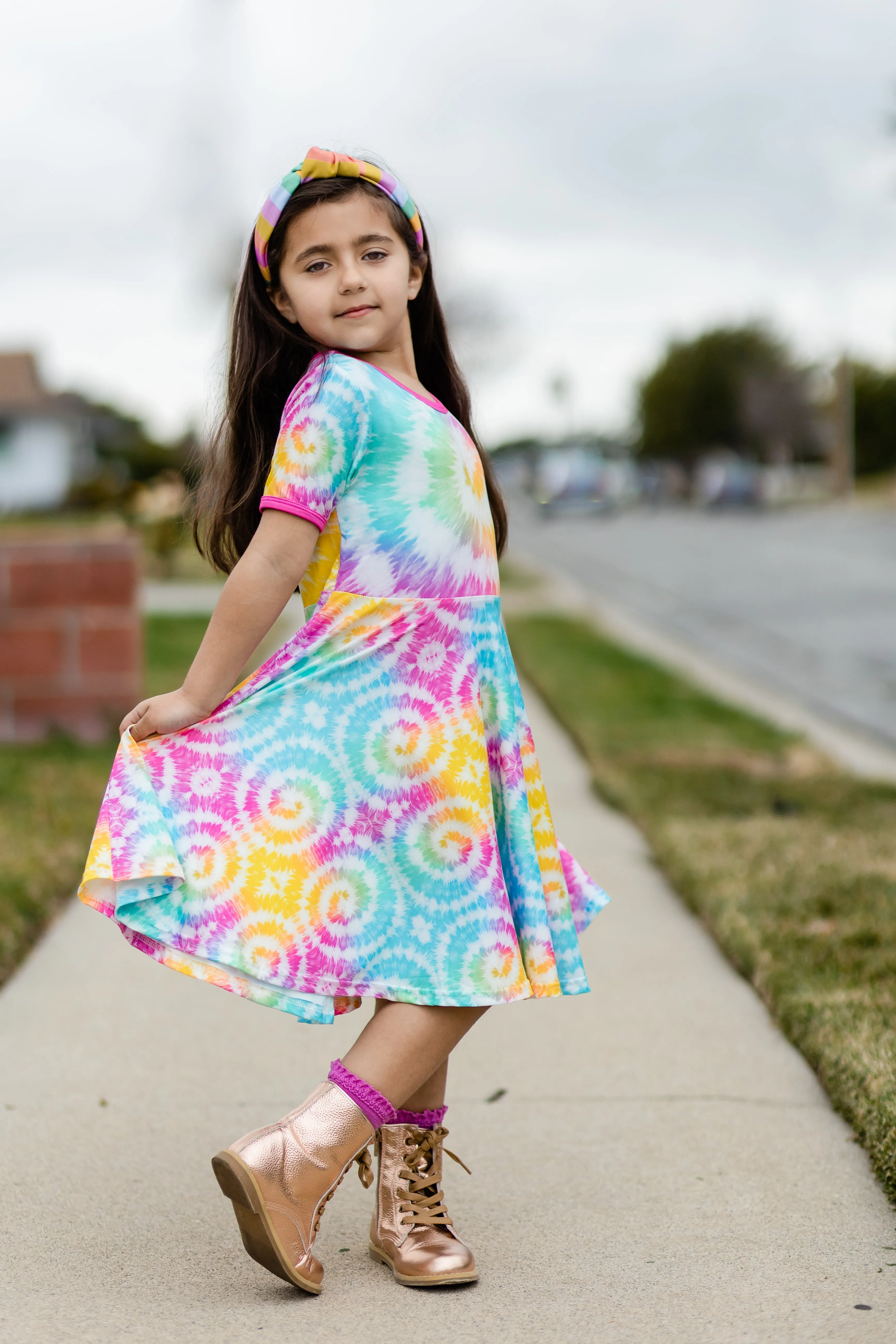 RAINBOW TYE DYE TWIRLY DRESS